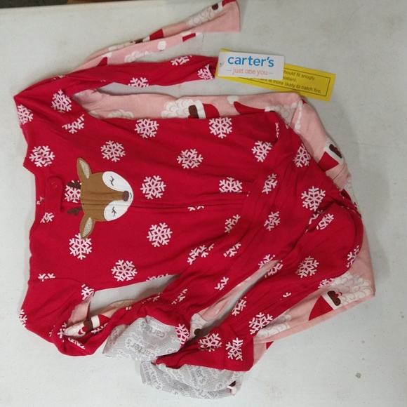 NEW! Toddler Christmas Snowflake Reindeer / Santa Footed Pajama Set - Carter's - Picture 8 of 14